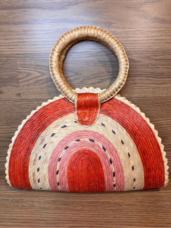 Unbranded Handbags - Round-Handle Straw Tote in Red, Pink & Natural